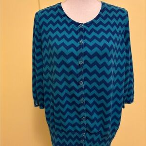 Lane Bryant Teal Chevron Button Down Cardigan